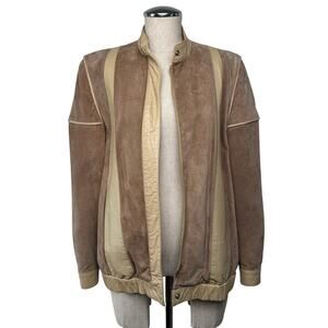 Vintage West Bay Suede Jacket Leather Contrast Panel Tan Brown 80s Sz 6